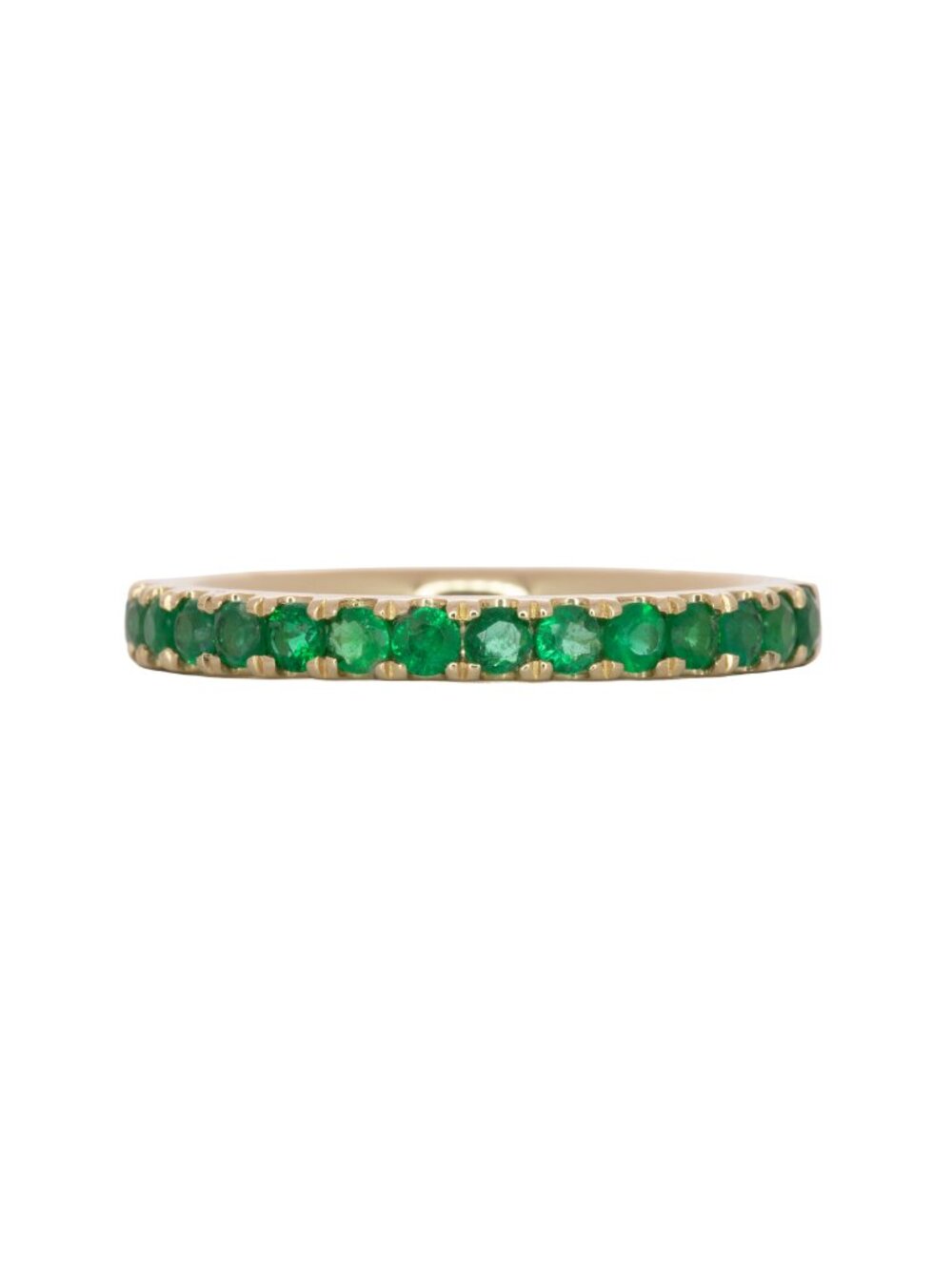 2mm Round Zambian Emerald Accents Band Ring in Solid 14K Yellow Gold